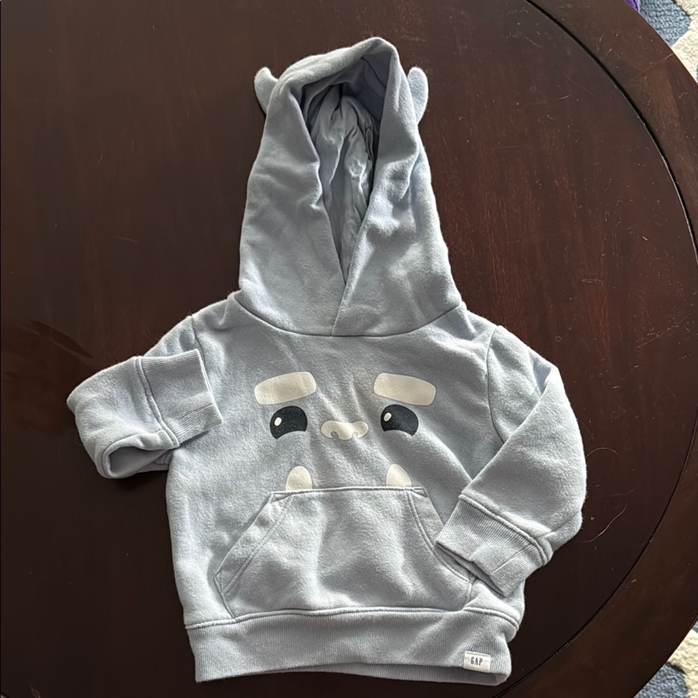 GAP Kids Light blue Hoodie with Fun Face Design 12-18 months